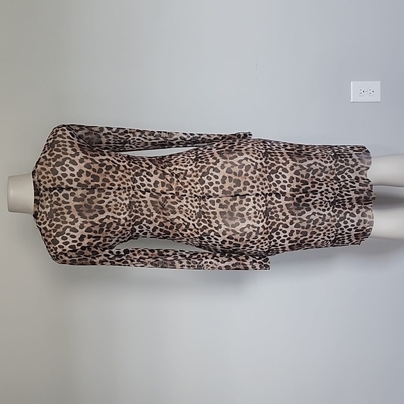 Aqua leopard print asymmetrical lined mesh dress-S - Picture 4 of 7